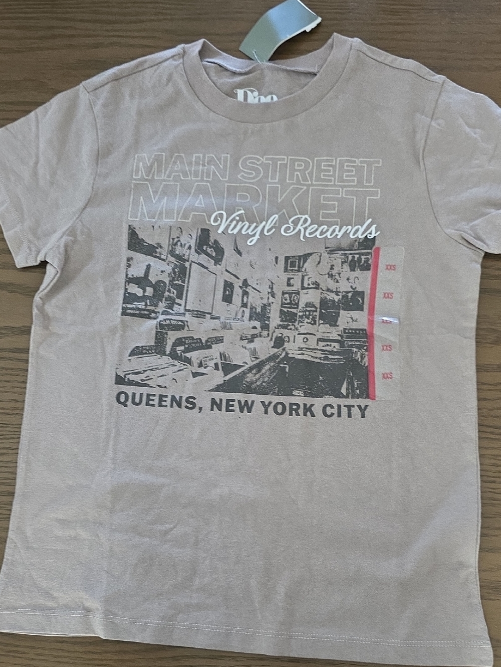 Size XXS Main Street Market Vinyl Records Graphic Tee - Beige